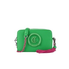 Just Cavalli Borsa a spalla Verde da donna con logo tono su tono e pendente fucsia