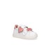 MOSCHINO SNEAKERS BIANCHE CON PATCH CUORE ROSA E LOGO LETTERING IN METALLO ROSA