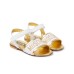 MOSCHINO SANDALO BASSO IN PELLE WHITE CON LOGO LETTERING CON STRASS GOLD