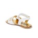 MOSCHINO SANDALO BASSO IN PELLE WHITE CON LOGO LETTERING CON STRASS GOLD