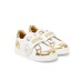 MOSCHINO SNEAKER IN LEATHER WHITE LAMINATA GOLD CON PATCH TEDDY BEAR IN STRASS GOLD E LOGO LETTERING 