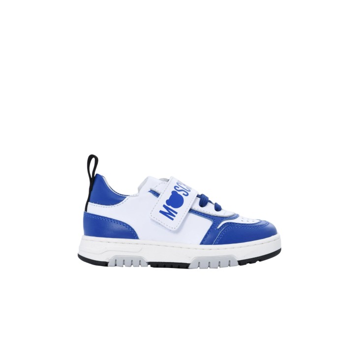 MOSCHINO SNEAKERS BIANCA E BLU CON LOGO LETTERING