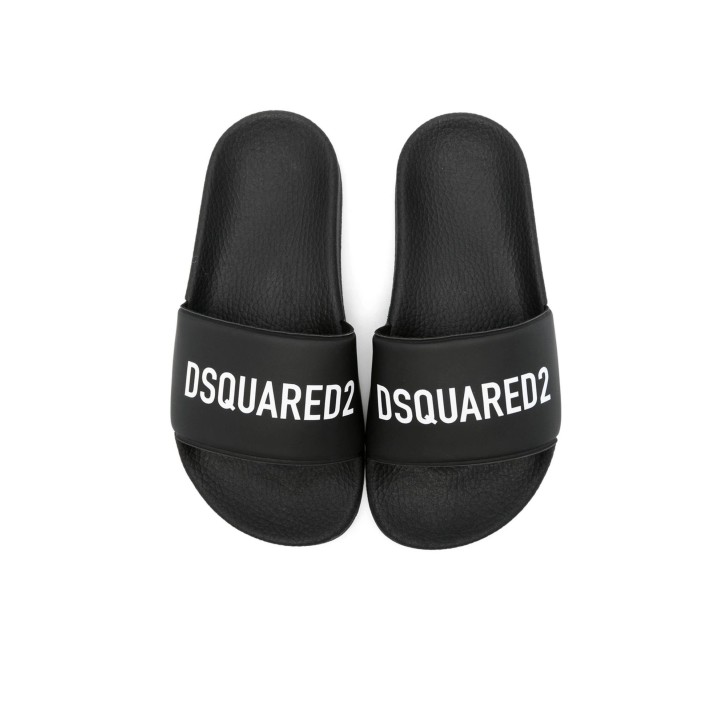 DSQUARED2 CIABATTA UNISEX IN PVC BLACK CON LOGO LETTERING WHITE