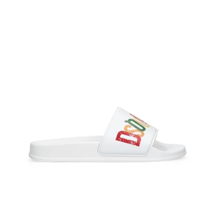 DSQUARED2 CIABATTA UNISEX IN PVC WHITE E LOGO LETTERING MULTICOLOR