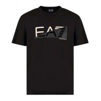 EA7 EMPORIO ARMANI T-SHIRT IN COTONE BLACK A MANICA CORTA CON STAMPA LOGO LETTERING