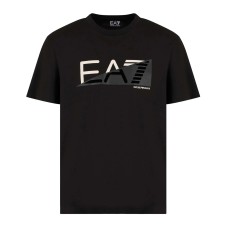 EA7 EMPORIO ARMANI T-SHIRT IN COTONE BLACK A MANICA CORTA CON STAMPA LOGO LETTERING