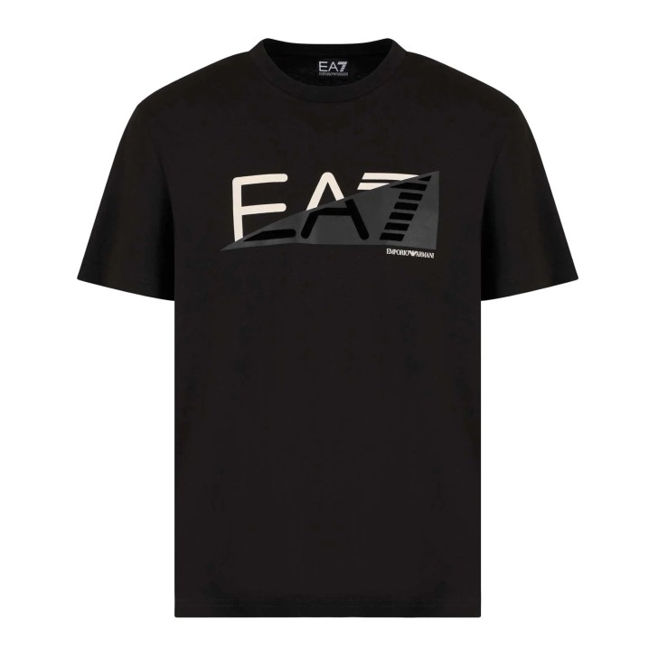 EA7 EMPORIO ARMANI T-SHIRT IN COTONE BLACK A MANICA CORTA CON STAMPA LOGO LETTERING