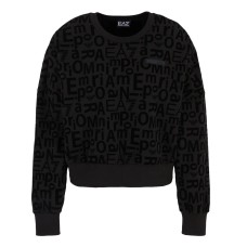 EA7 EMPORIO ARMANI FELPA GIROCOLLO IN COTONE ORGANICO E MODAL STRETCH BLACK CON LOGO LETTERING ALL OVER