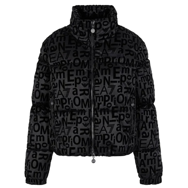 EA7 EMPORIO ARMANI BOMBER JACKET BLACK CON LOGO LETTERING ALL OVER 