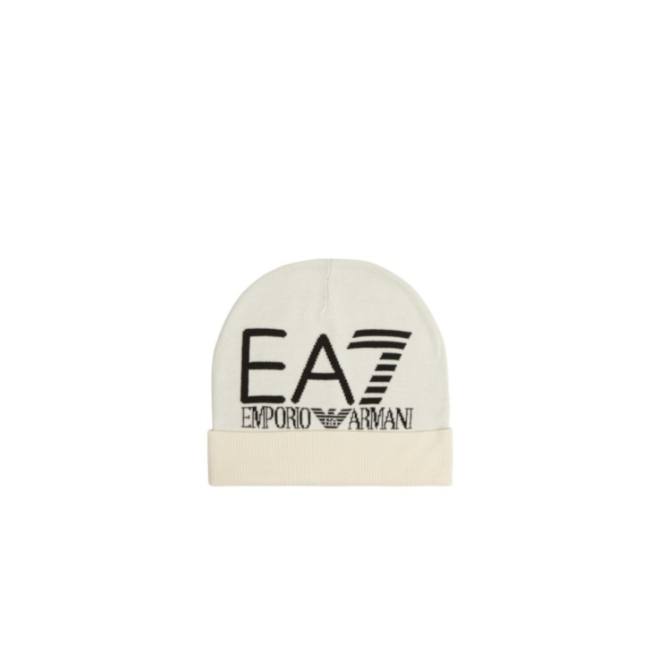 EA7 EMPORIO ARMANI CAPPELLO BEIGE UNISEX CON MAXI LOGO LETTERING BLACK