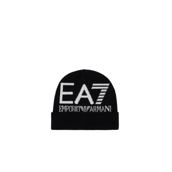 EA7 EMPORIO ARMANI CAPPELLO BLACK UNISEX CON MAXI LOGO LETTERING WHITE	