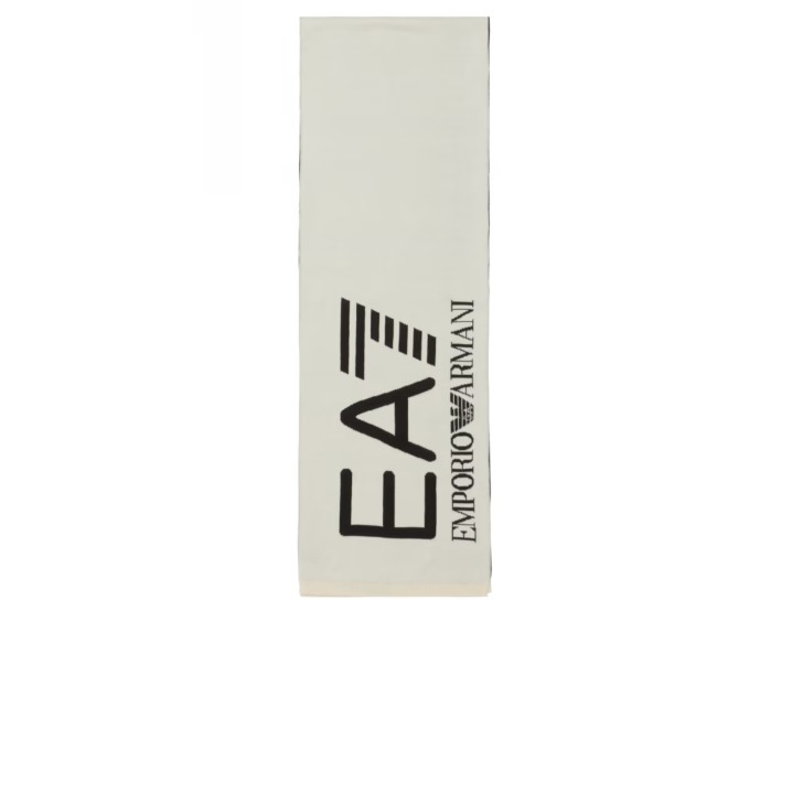 EA7 EMPORIO ARMANI SCIARPA UNISEX BEIGE CON MAXI LOGO LETTERING BLACK 