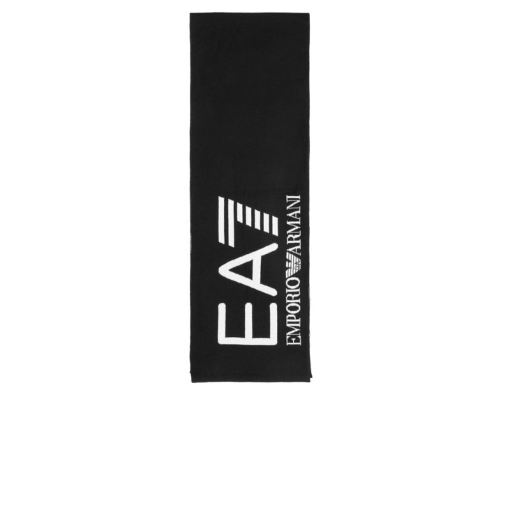 EA7 EMPORIO ARMANI SCIARPA UNISEX BLACK CON MAXI LOGO LETTERING WHITE