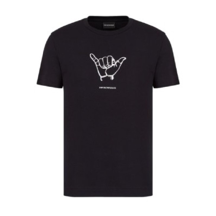 Emporio Armani T-shirt a manica corta Blu Navy da Uomo con logo lettering e inserto ricamato