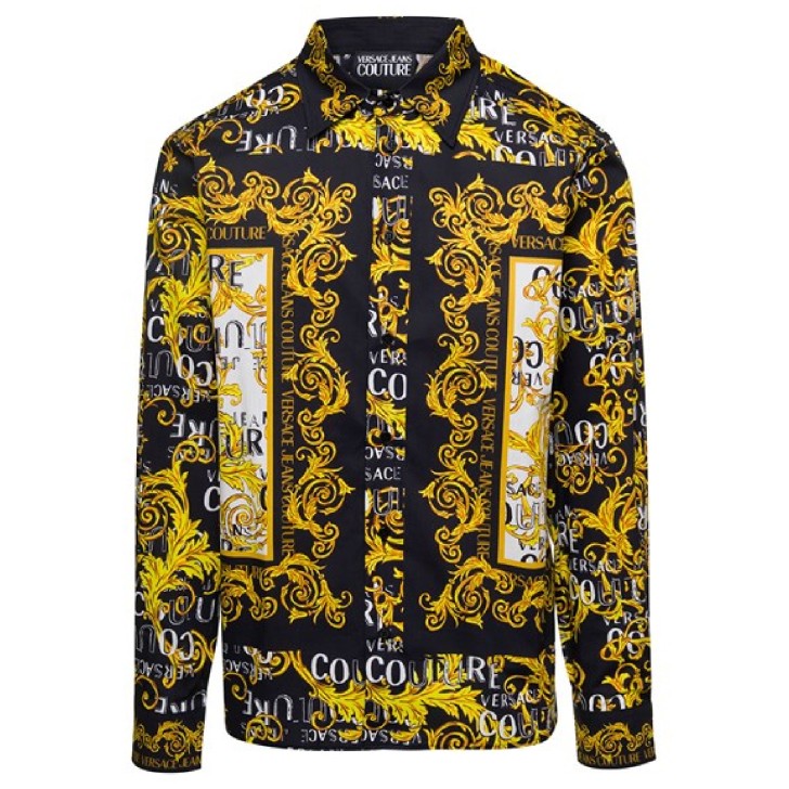 Versace Jeans Couture Camicia Nera con stampa Baroque da Uomo 