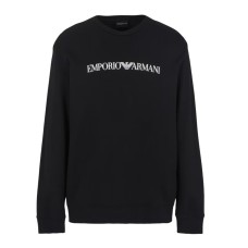 EMPORIO ARMANI FELPA BLACK IN MISTO MODAL CON STAMPA LOGO LETTERING WHITE 