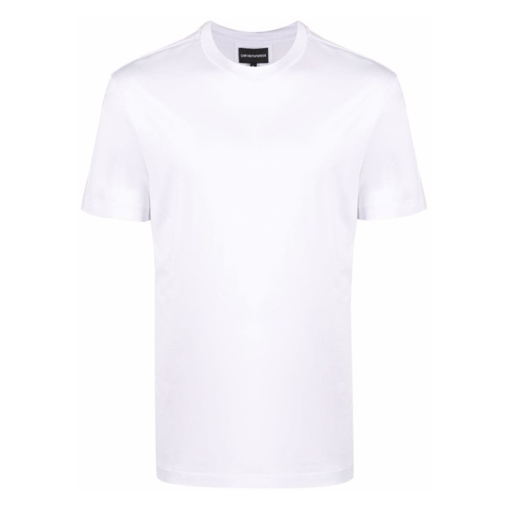 EMPORIO ARMANI T-SHIRT WHITE REGULAR FIT IN LYOCELL A MANICA CORTA CON LOGO EAGLE AL FONDO