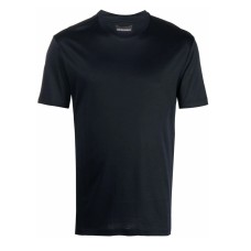 EMPORIO ARMANI T-SHIRT BLUE REGULAR FIT IN LYOCELL A MANICA CORTA CON LOGO EAGLE AL FONDO