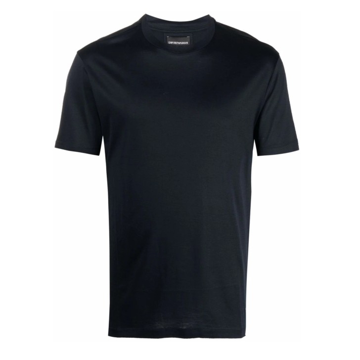 EMPORIO ARMANI T-SHIRT BLUE REGULAR FIT IN LYOCELL A MANICA CORTA CON LOGO EAGLE AL FONDO