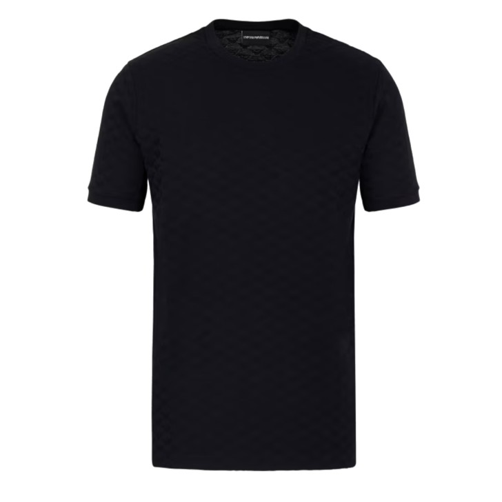 EMPORIO ARMANI T-SHIRT A MANICA CORTA BLU NAVY IN JERSEY CON LOGO JACQUARD EAGLE ALL OVER TONO SU TONO 