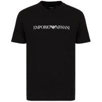 EMPORIO ARMANI T-SHIRT A MANICA CORTA BLACK IN JERSEY PIMA CON STAMPA LOGO LETTERING WHITE