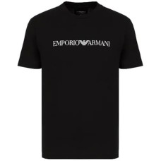 EMPORIO ARMANI T-SHIRT A MANICA CORTA BLACK IN JERSEY PIMA CON STAMPA LOGO LETTERING WHITE