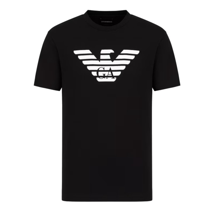 EMPORIO ARMANI T-SHIRT A MANICA CORTA BLACK IN JERSEY PIMA CON STAMPA LOGO EAGLE WHITE