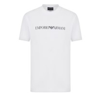 EMPORIO ARMANI T-SHIRT A MANICA CORTA WHITE IN JERSEY PIMA CON STAMPA LOGO LETTERING BLUE