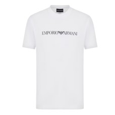 EMPORIO ARMANI T-SHIRT A MANICA CORTA WHITE IN JERSEY PIMA CON STAMPA LOGO LETTERING BLUE