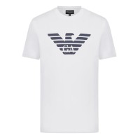 EMPORIO ARMANI T-SHIRT A MANICA CORTA WHITE IN JERSEY PIMA CON STAMPA LOGO EAGLE BLUE