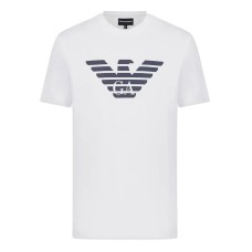 EMPORIO ARMANI T-SHIRT A MANICA CORTA WHITE IN JERSEY PIMA CON STAMPA LOGO EAGLE BLUE