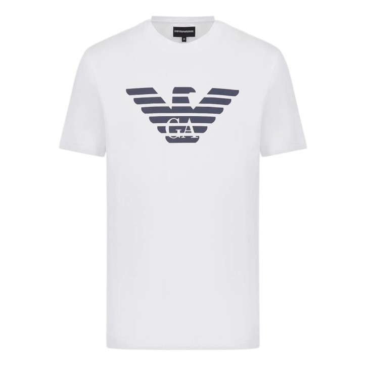 EMPORIO ARMANI T-SHIRT A MANICA CORTA WHITE IN JERSEY PIMA CON STAMPA LOGO EAGLE BLUE