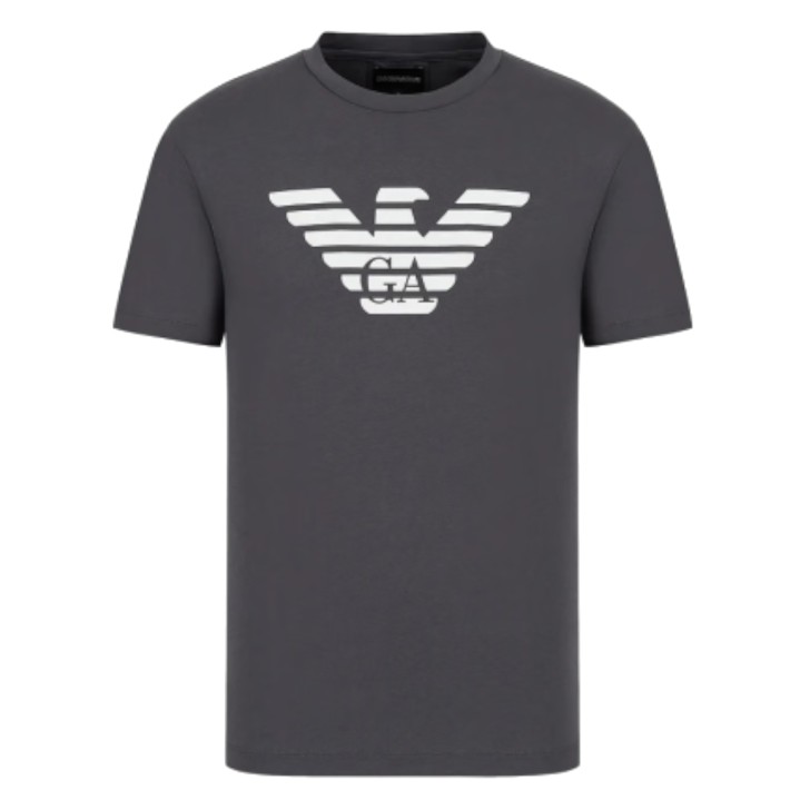 EMPORIO ARMANI T-SHIRT A MANICA CORTA GREY IN JERSEY PIMA CON STAMPA LOGO AQUILA WHITE 