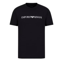 EMPORIO ARMANI T-SHIRT A MANICA CORTA BLU NAVY IN JERSEY PIMA CON STAMPA LOGO LETTERING WHITE