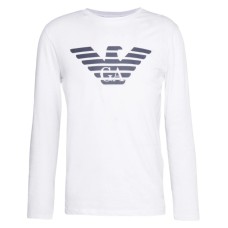 EMPORIO ARMANI MAGLIA A MANICA LUNGA WHITE IN JERSEY PIMA CON MAXI STAMPA LOGO EAGLE BLUE