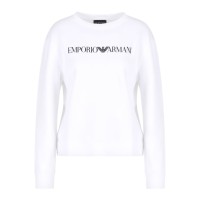 EMPORIO ARMANI FELPA GIROCOLLO WHITE IN JERSEY ORGANICO CON LOGO LETTERING ASV BLUE