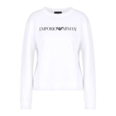 EMPORIO ARMANI FELPA GIROCOLLO WHITE IN JERSEY ORGANICO CON LOGO LETTERING ASV BLUE