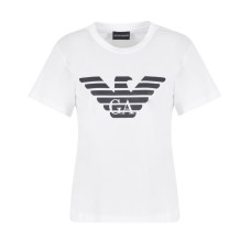 EMPORIO ARMANI T-SHIRT IN JERSEY ORGANICO ASV A MANICA CORTA WHITE CON STAMPA LOGO AQUILA 