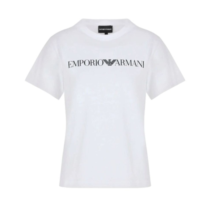 EMPORIO ARMANI T-SHIRT IN JERSEY ORGANICO ASV A MANICA CORTA WHITE CON STAMPA LOGO LETTERING