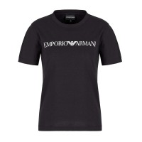 EMPORIO ARMANI T-SHIRT IN JERSEY ORGANICO ASV A MANICA CORTA BLU NAVY CON STAMPA LOGO LETTERING	