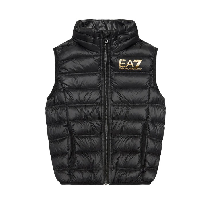 Ea7 Emporio Armani gilet da Bimbo nero con logo oro 