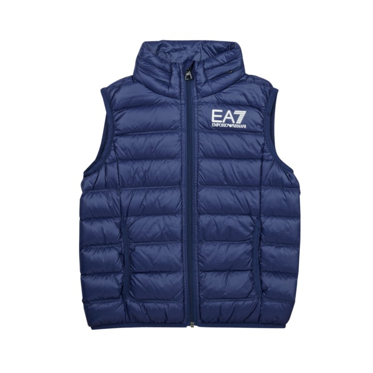 Ea7 Emporio Armani gilet da bimbo blu con logo bianco