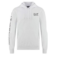 EA7 EMPORIO ARMANI FELPA CON CAPPUCCIO WHITE IN MISTO COTONE CON LOGO LETTERING BLACK	