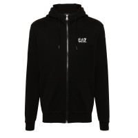 EA7 EMPORIO ARMANI FELPA FULL ZIP CON CAPPUCCIO IN COTONE BLACK