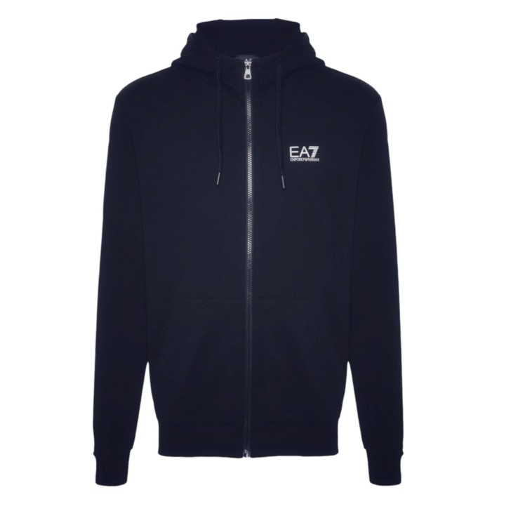 EA7 EMPORIO ARMANI FELPA FULL ZIP CON CAPPUCCIO IN COTONE BLUE