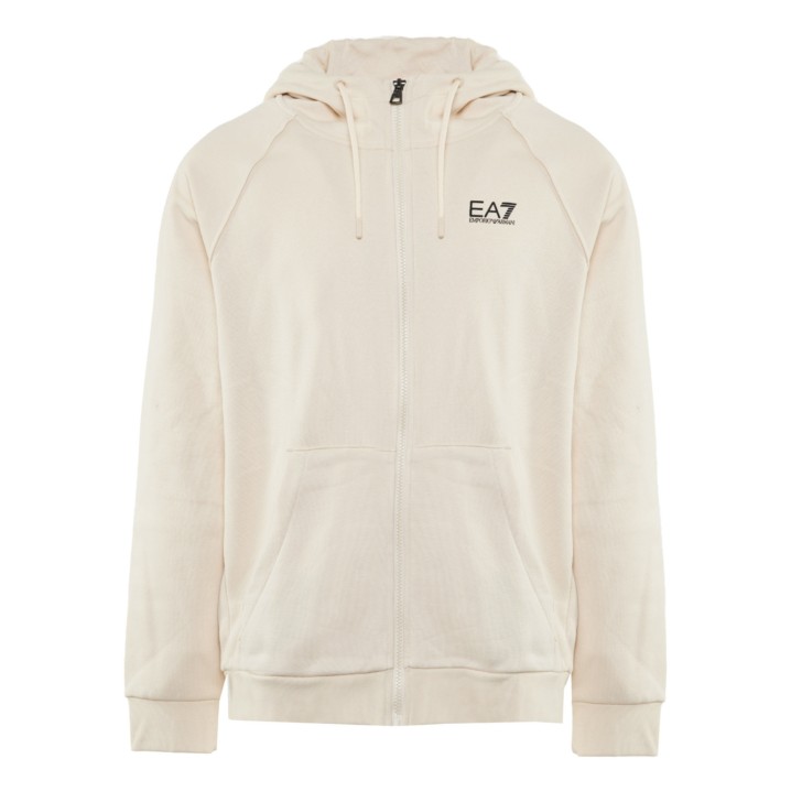  EA7 EMPORIO ARMANI FELPA FULL ZIP CON CAPPUCCIO IN COTONE BEIGE