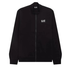 EA7 EMPORIO ARMANI FELPA FULL ZIP IN COTONE BLACK CON LOGO LETTERING WHITE