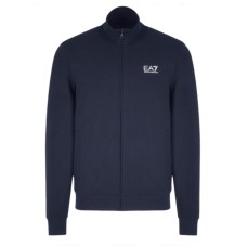 EA7 EMPORIO ARMANI FELPA FULL ZIP IN COTONE BLUE CON LOGO LETTERING WHITE	