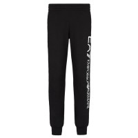 EA7 EMPORIO ARMANI PANTALONE JOGGER IN COTONE BLACK CON MAXI LOGO LETTERING WHITE