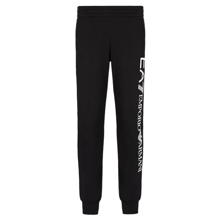 EA7 EMPORIO ARMANI PANTALONE JOGGER IN COTONE BLACK CON MAXI LOGO LETTERING WHITE